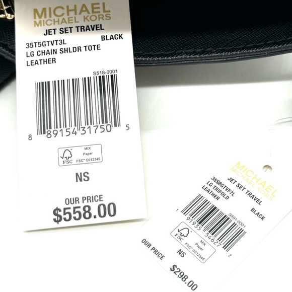Michael Kors JST Large Chain Shoulder Tote Bag & Trifold Wallet Black/Gold - Picture 12 of 12